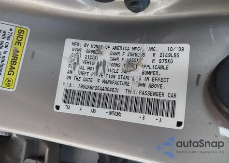 2010 Acura Tl 3.5 from USA, damaged, VIN 19UUA8F25AA004631